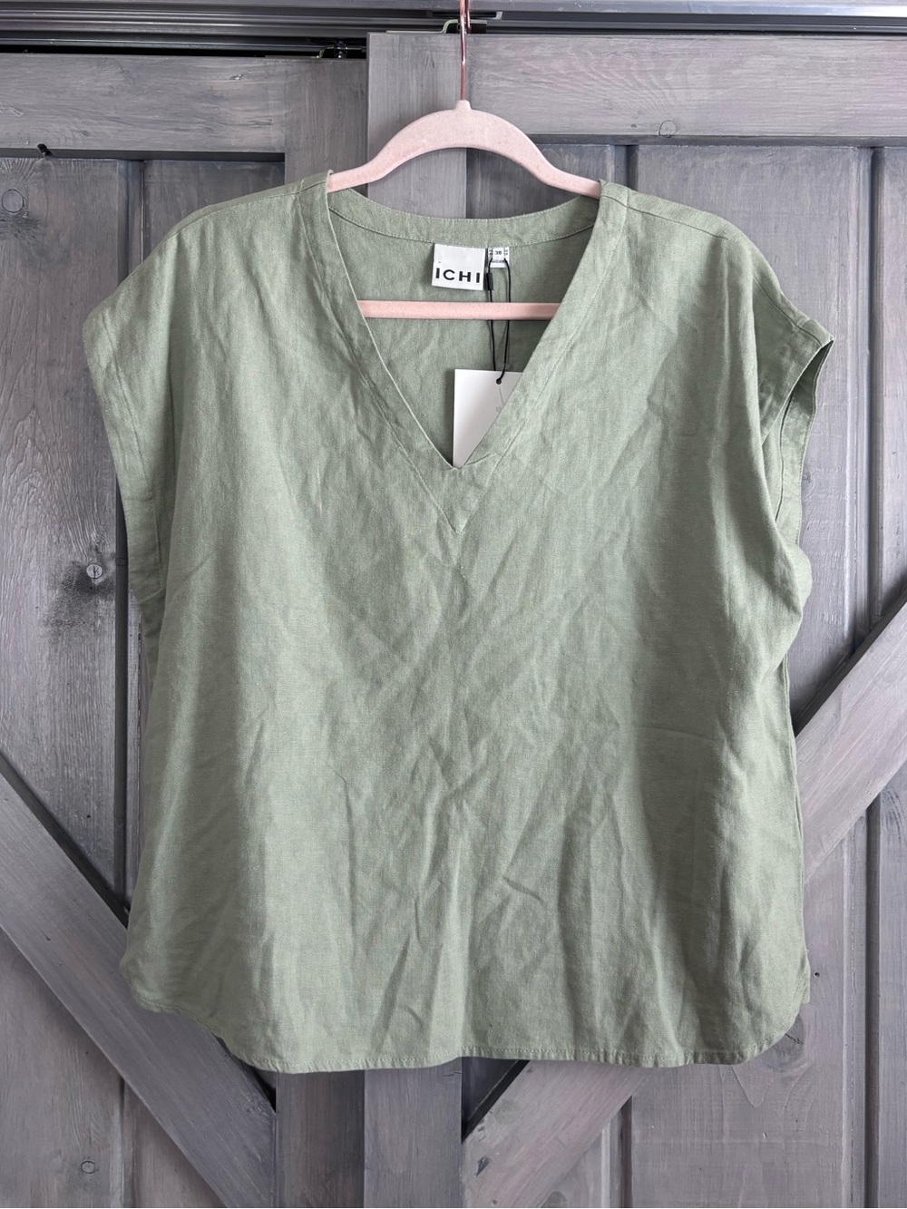 ICHI Sage green linen blend minimalist shirt Size 38 (medium)